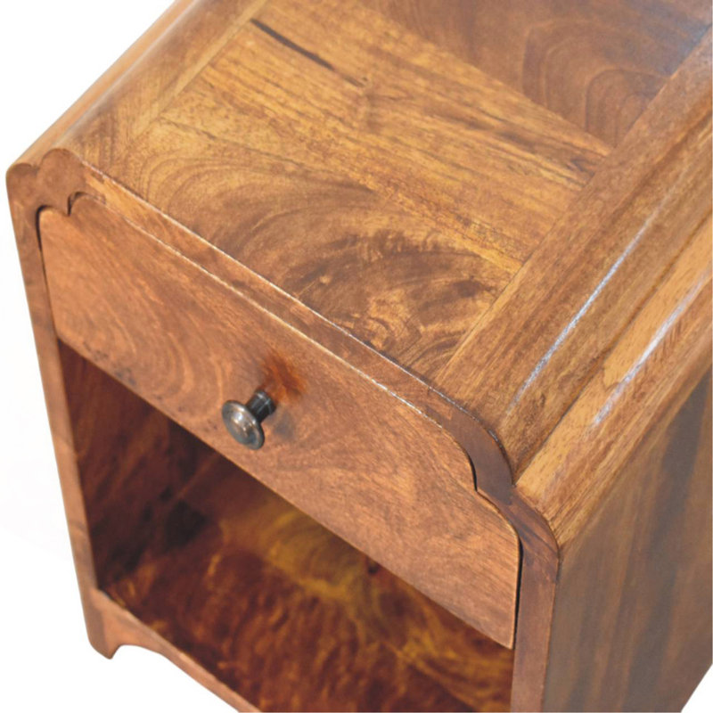 Mini table de chevet Newton avec tiroir et tablette ouverte, brun Newton, Noyer