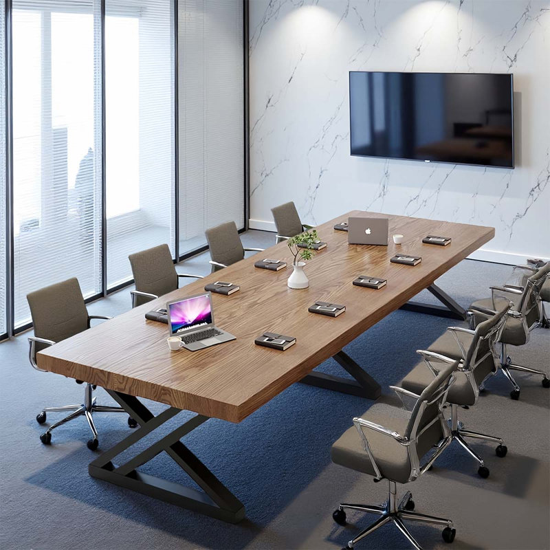 Walnut-coloured rectangular solid wood conference, 29.53" H x 118.11" L x 47.24" D