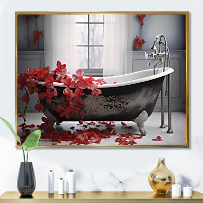 Red Floral Bath I - Laundry Wall Art For Living Room