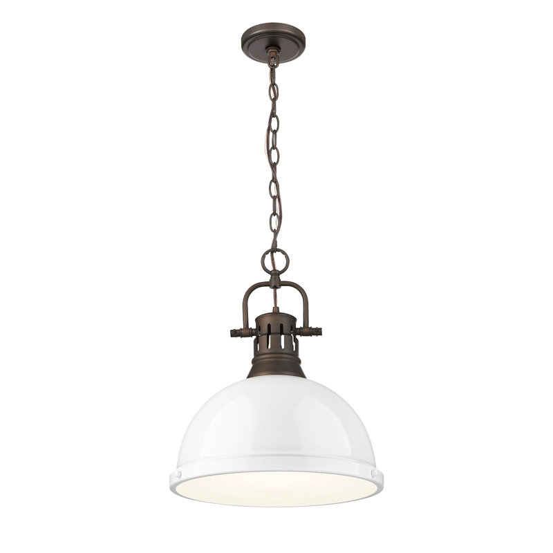 Luminaire suspendu 1 lumière avec chaîne Aljona, Bronze huilé, H 16,875 po x l 14 po x P 14 po, Blanc