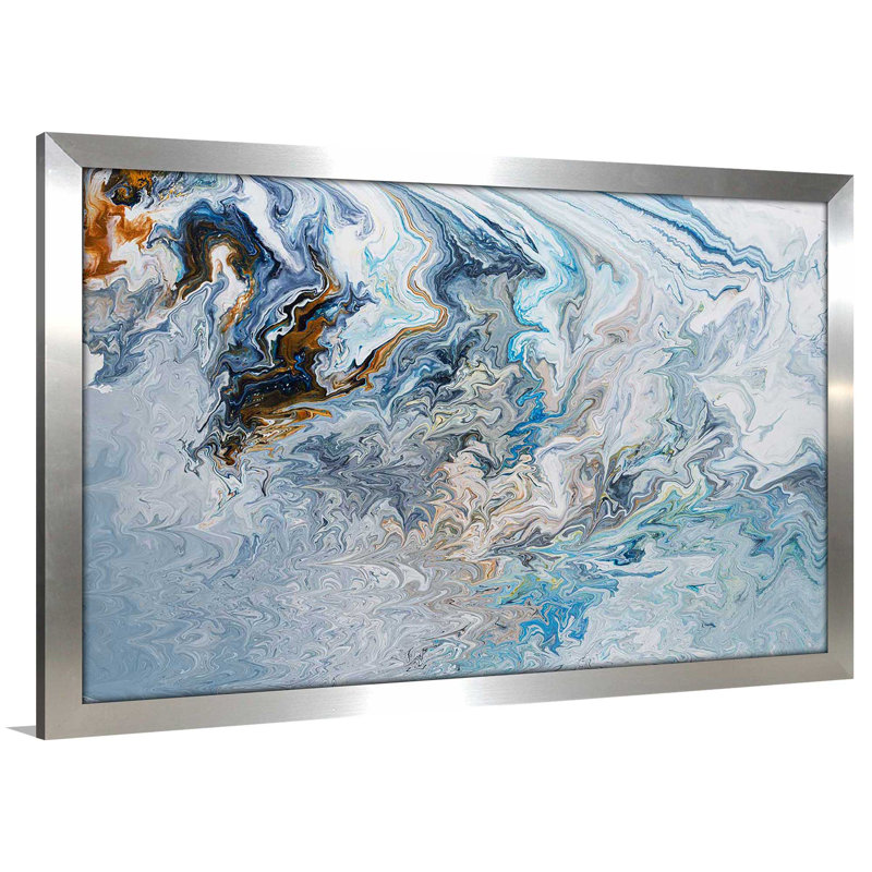 «Reading the actuel», peinture sur toile à cadre flottant, Encadrement argenté, H 27,5 po x l 39,5 po x P 0,75 po