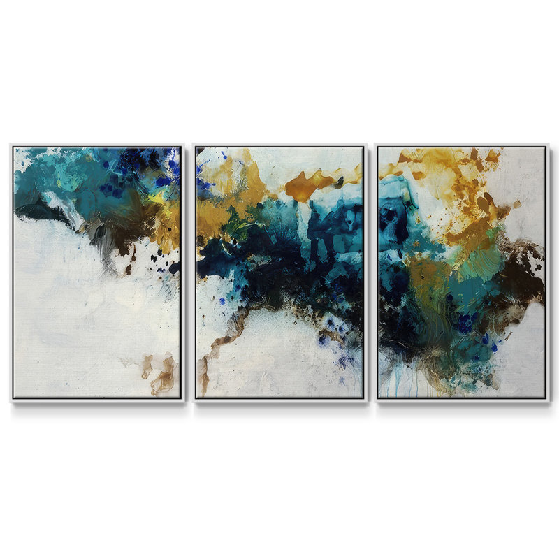 Teal Splat - Toile encadrée multi-pièces, H 36 po x l 75 po, Cadre blanc