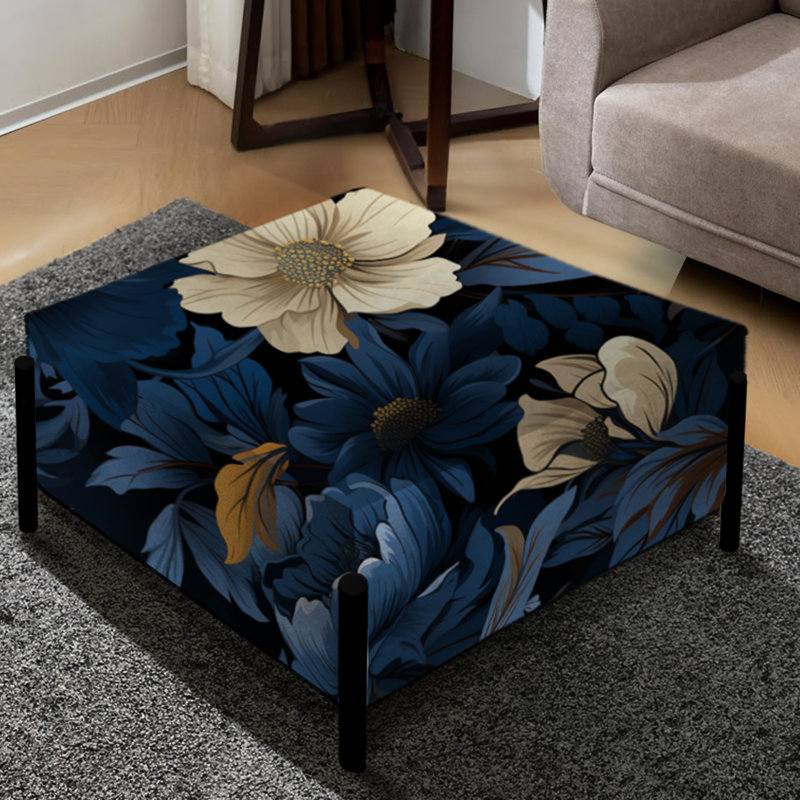 Nightfall - Motif floral bleu foncé et blanc - Grand repose-pieds carré floral