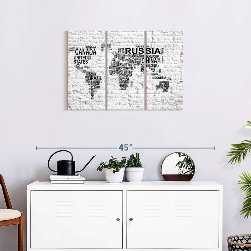" Brick Typography Map " 3 - Pieces, 20" H x 33" W x 1.25" D