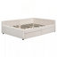 Lit plateforme double tapissier avec USB et 2 tiroirs, beige