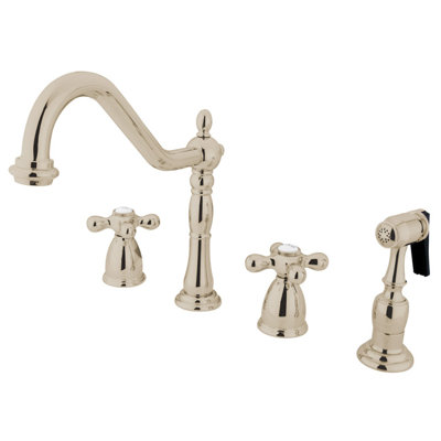 Heritage Two Handle Widespread Kitchen Faucet with Metal Cross Handles