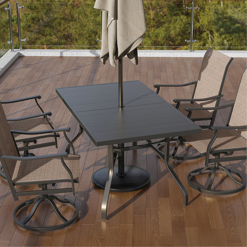 Outdoor Dining Table 60"X35", Rectangle Patio Dining Table With 1.57" Umbrella Hole, Outdoor Metal Furniture For Patio, Graden, Backyard And Poolside, Weather Resistant