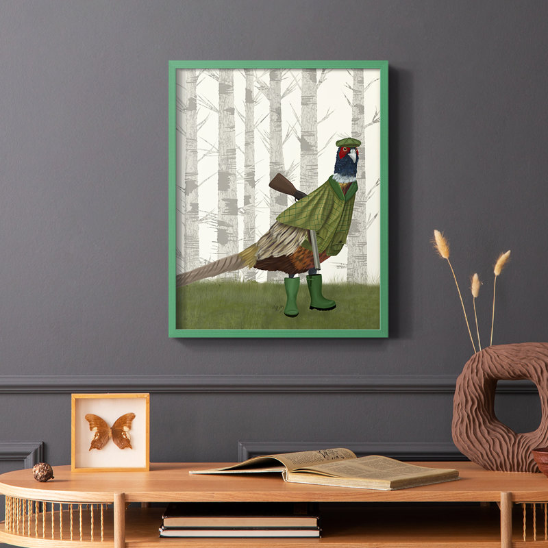 Faisan de tir 2, reproduction encadrée - bois massif, Vert, H 10 po x l 8 po