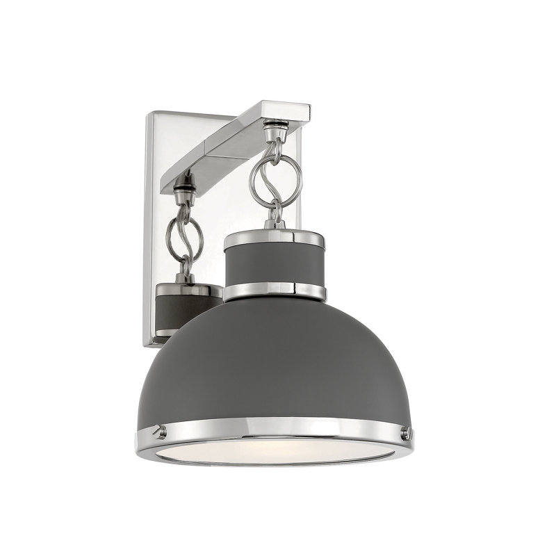Krum Steel Armed Sconce, Gray/White