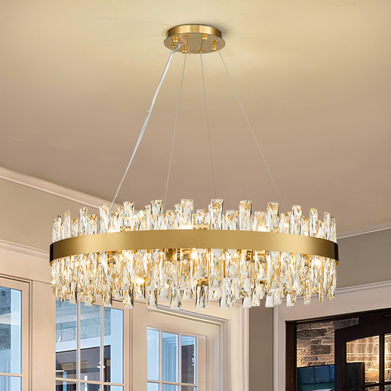 Modern Round Crystal Chandelier for Dinning Room, Gold, 24, Round