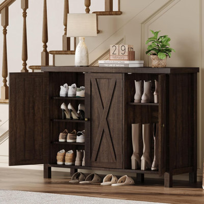 35" Farmhouse Shoe Cabinet with Doors, Large 4-Tier Entryway Shoe Storage Organizer for Home Hallway