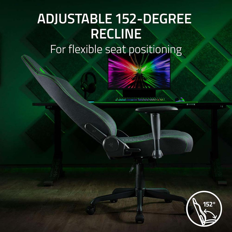 Ergonomic Gaming Chair: Built-In Lumbar Support - Widened Seat - High Density Foam Cushions - Adjustable 152 Degree Recline - 2D Armrests - Plush Fabric Finish