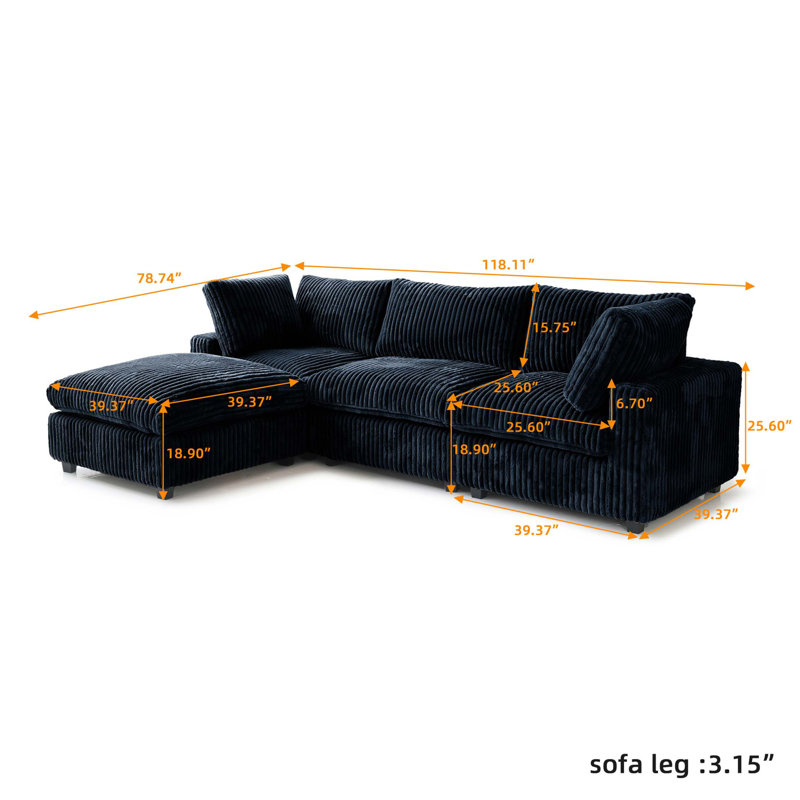 Canapé modulaire en L 4 po Pixel