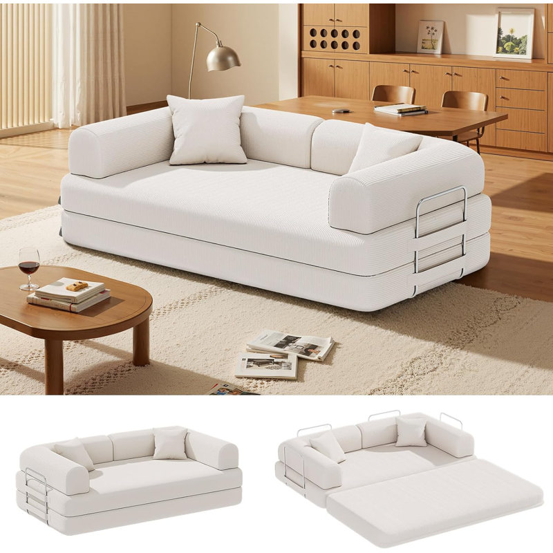 Canapé-lit Canapé-lit modulaire de 78,8 po à canapé-lit à plateau-coussin avec 2 oreillers, canapé-lit pliant en velours côtelé, aucun assemblage requis, canapé de plancher