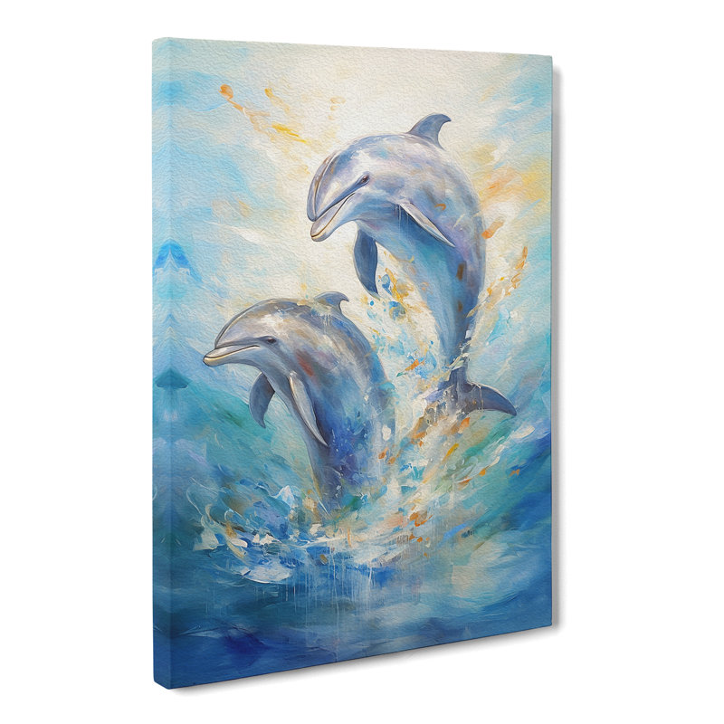 Dolphin Impressionism Art No.2 - Wrapped Canvas, 76cm H x 50cm W x 3cm D