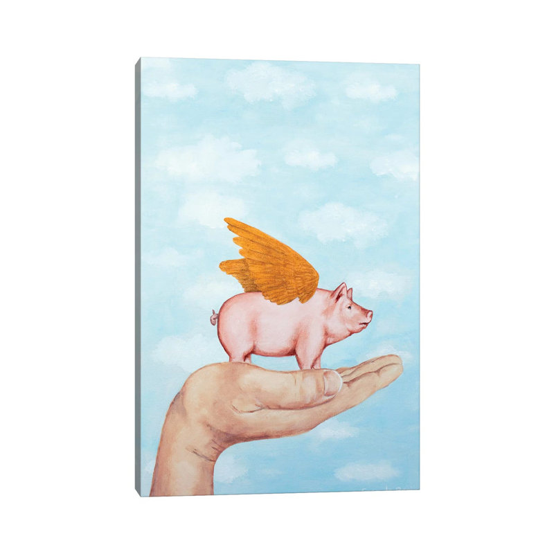 Golden Wings Pig by Coco De Paris - Print on Canvas, Wrapped Canvas, 66.04cm H x 20.32cm W x 1.91cm D