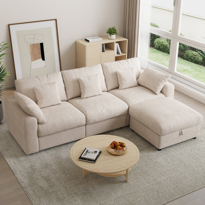 BedLuxury 110'' Modular Sectional Sofa with Storage Ottoman