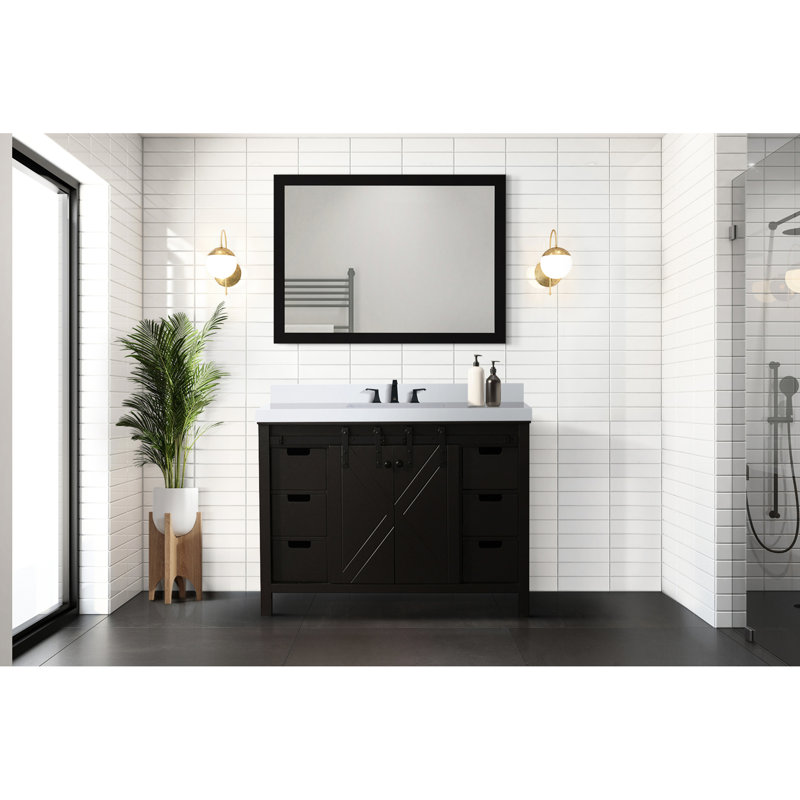 48 po Meuble-lavabo brun - comptoir en marbre, miroir à 44 po, fermeture en douceur, rangement de tiroir intérieur et espace de rangement