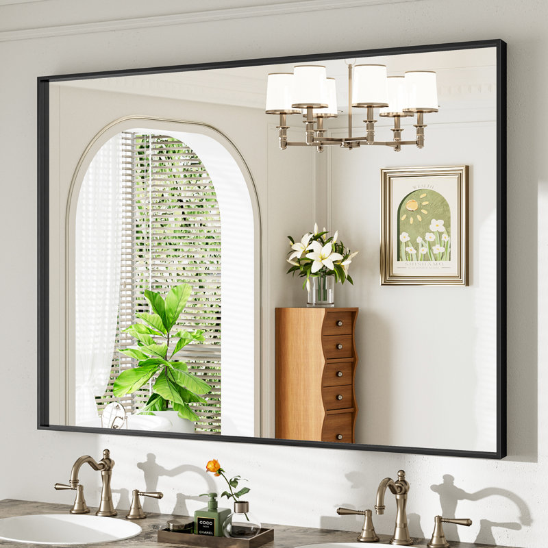 Matte Black Aluminum Alloy Framed Bathroom Vanity Mirror with HD Tempered Glass Ideal for Bathroom, Entryway, Living Room