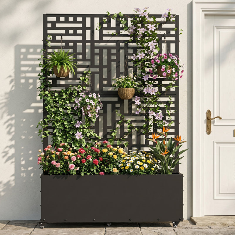 Ifat 5.9 ft. H x 4 ft. W Metal Raised Garden Bed, Black, 70.9"H x 47.2"W x 12.2"D