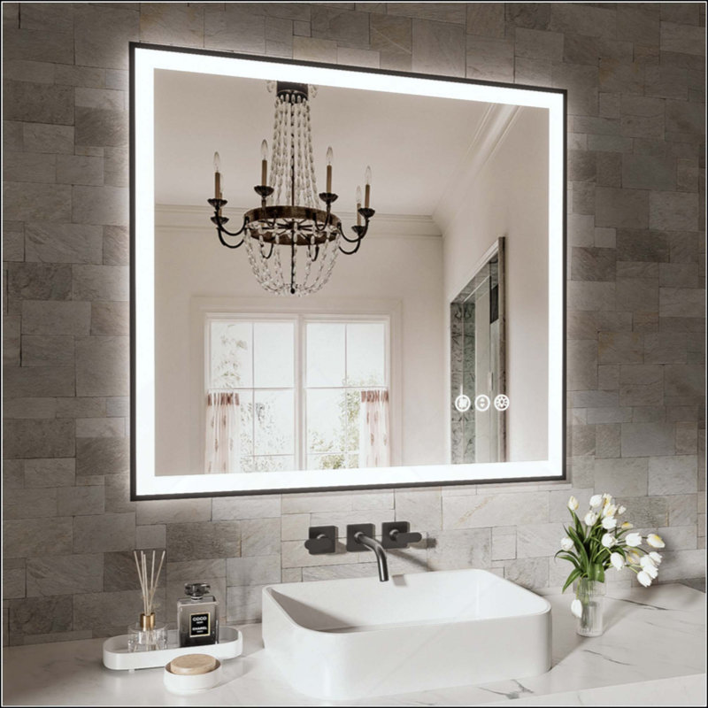 Miroir de salle de bain sans cadre à DEL, miroir intelligent, 36 po x 32 po, Rectangulaire