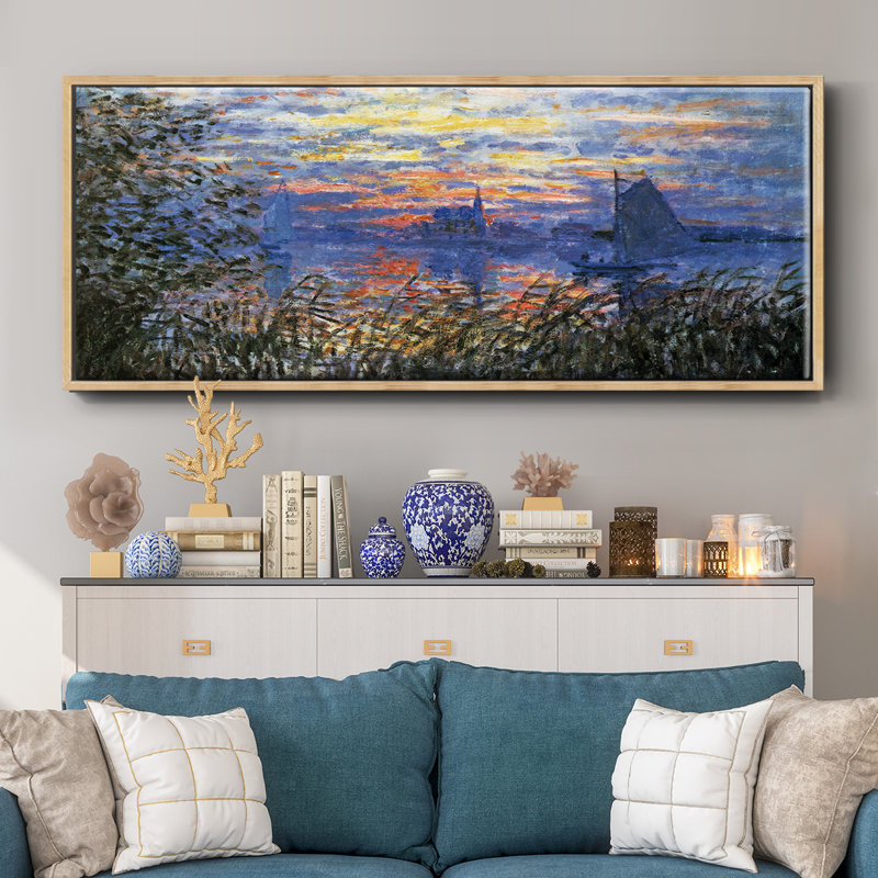 Coucher de soleil sur la seine par Monet - Toile encadrée, H 20 po x l 50 po