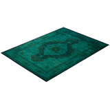 Overdyed Hand-Knotted Wool Modern-Contemporary Green Area Rug 10' 1" x 13' 7"