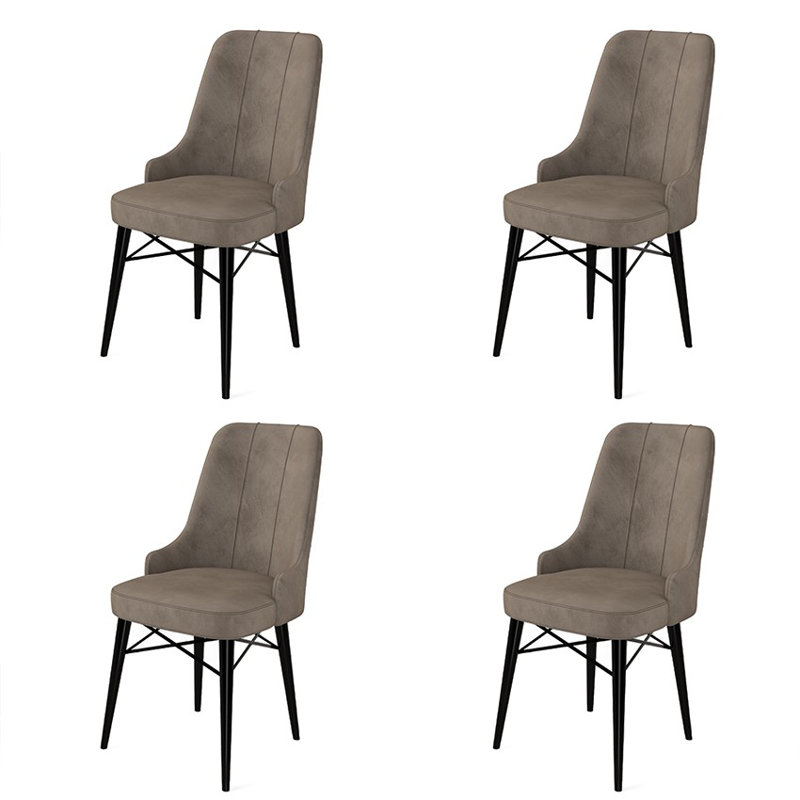 Ensemble de chaises modernes 4 pièces, cappuccino et noir, 18,1 po x 37,0 po x 18,1 po Modern | Structure 100% métal avec pieds en bois, tissu Babyface confortable | 18 en mousse et 22 en mousse, élégant et durable pour la maison ou le bureau