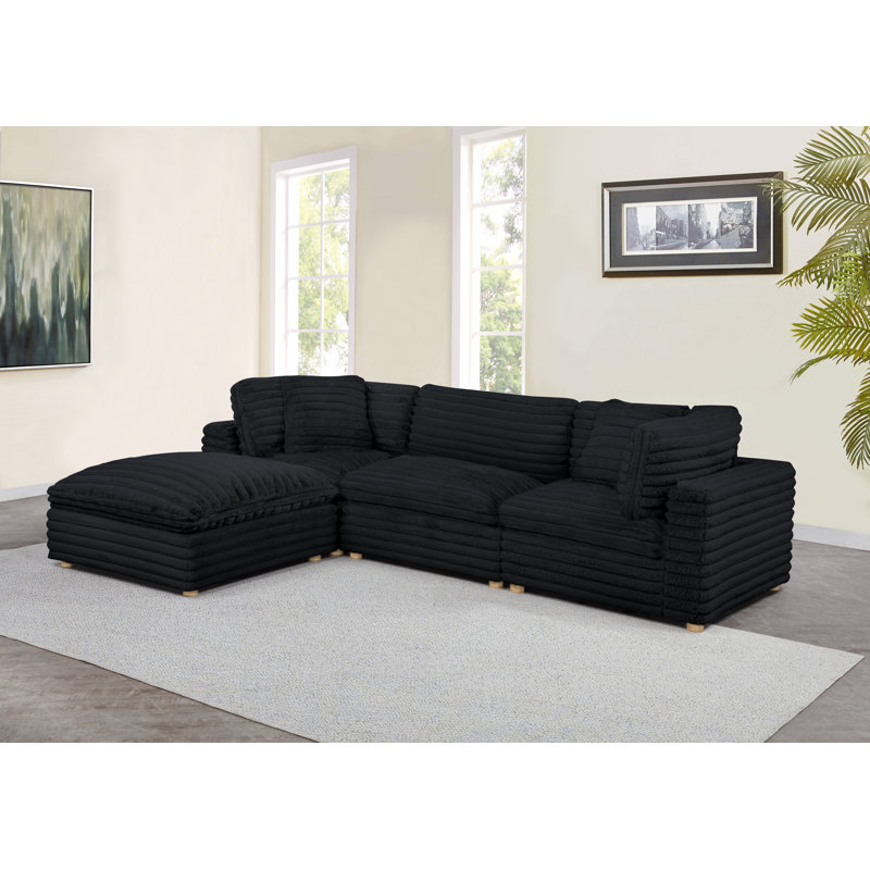 Ensemble modulaire 4 pièces en velours côtelé, Noir