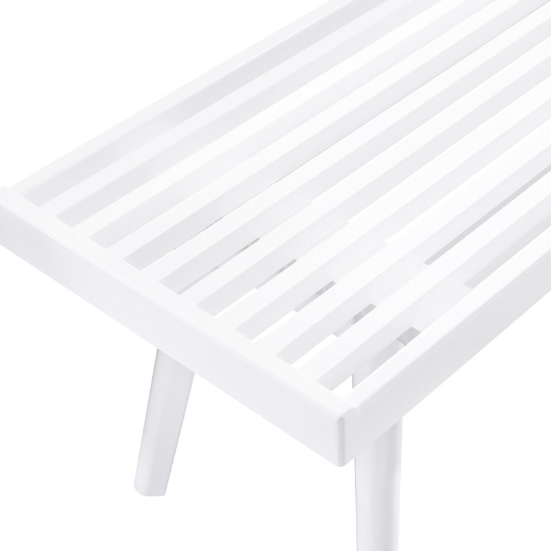White Solid Wood Entryway Bench With Slatted Surface And Style Surface, Stylish Add-On