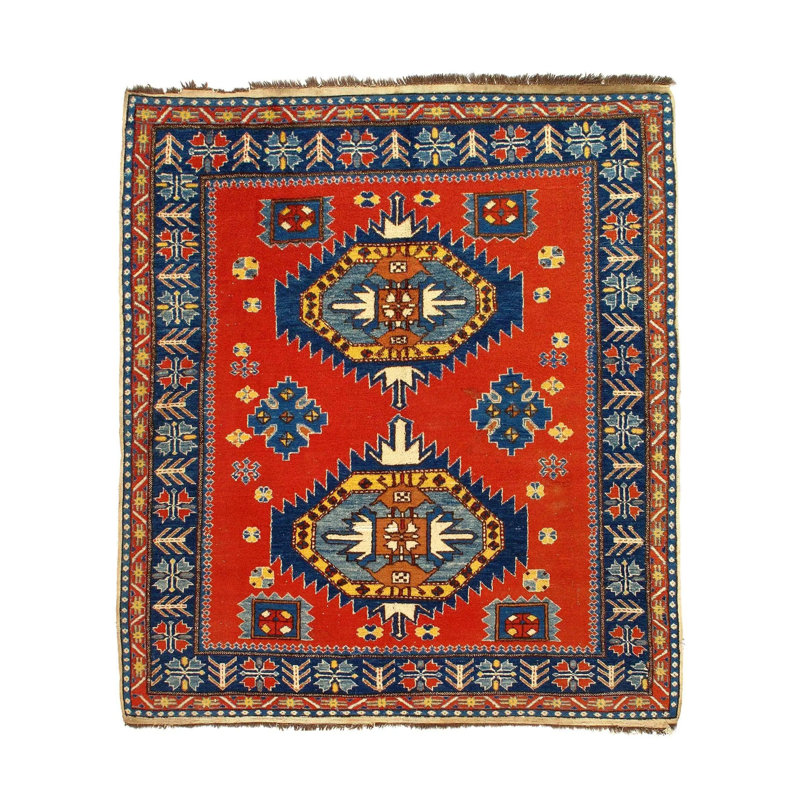 Tapis oriental rouge / noir en laine et coton 4 pi 11 po x 5 pi 8 po Alinde