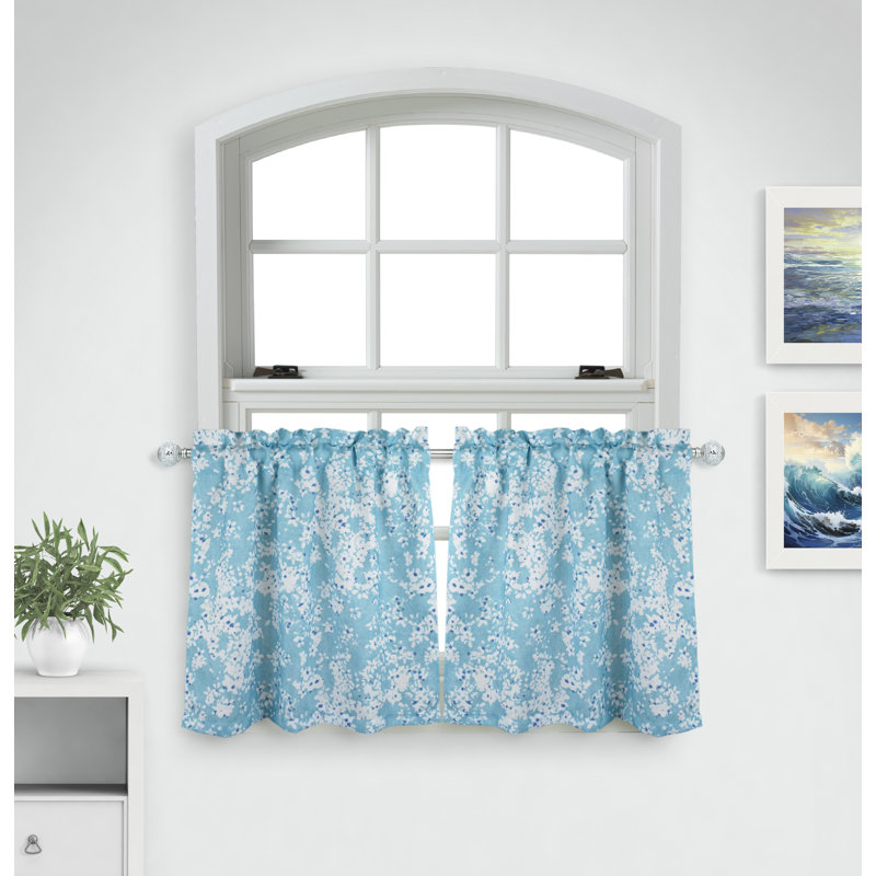 Rideau de café Ottillia, Turquoise, L 24 po x L 56 po
