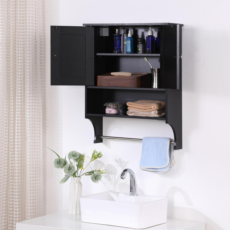 Over Toilet Farmhouse Storage Cabinet w/ Adjustable Shelves, Black