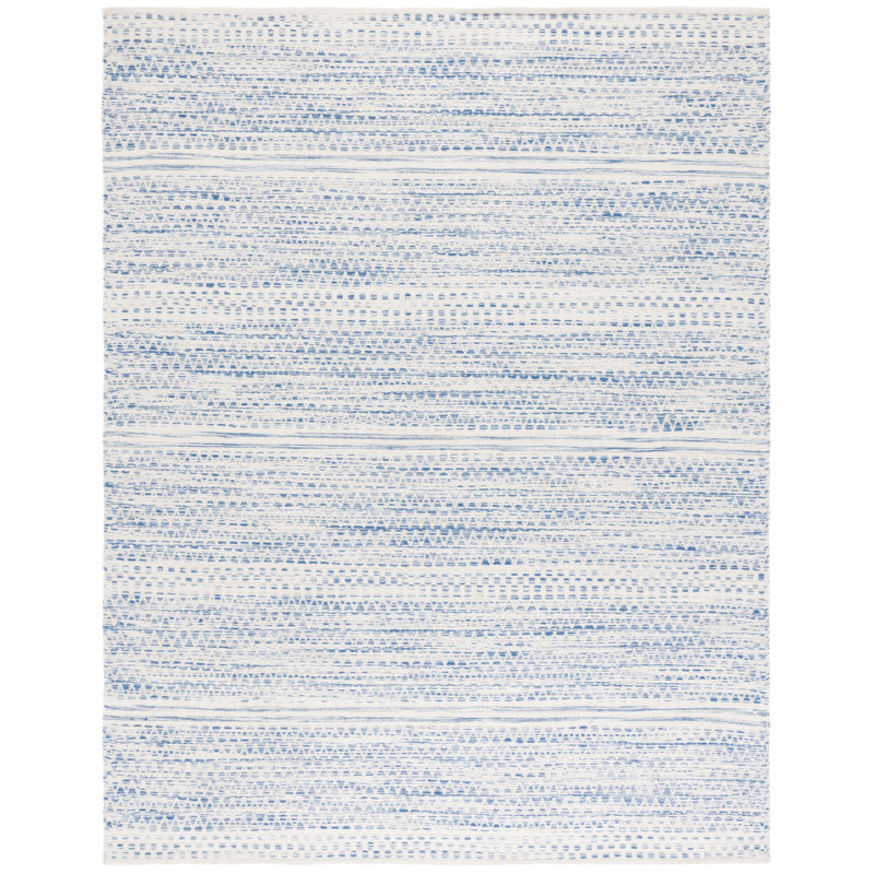 Kilim Hand Woven Wool/Cotton Geometric Rug in Ivory/Blue, Rectangle 8' x 10'