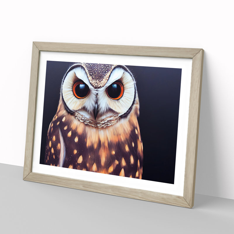 Face of an Owl Vol.1 1 Piece Single Picture Frame Wall Art, 25cm H x 34cm W x 2cm D, Oak Framed