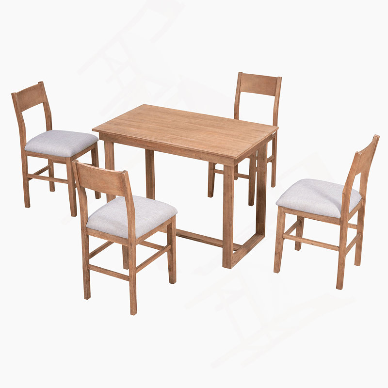 Ensemble de table de salle à manger de style campagnard 5 pièces avec table rectangulaire et quatre chaises, idéal pour les petits espaces et une utilisation polyvalente