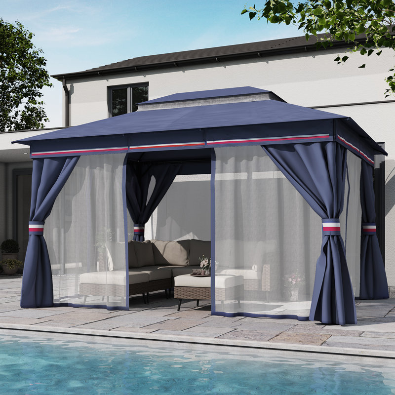 Steel Patio Gazebo, Classic Blue, 110.4"H x 156"W x 120"D
