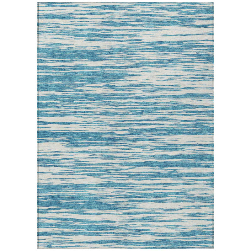 Tapis d'extérieur lavable abstrait bleu sarcelle et ivoire 8 pi x 10 pi