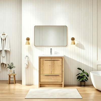  30" Single Bathroom Vanity Free-standing vanities with Gloss white Resin Top, Modern for Small Bathroom