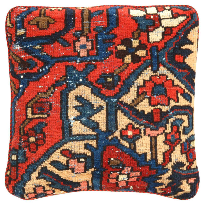 Oreiller de tapis rétro noué à la main 20 pi Pasargad, Rouille / rouge