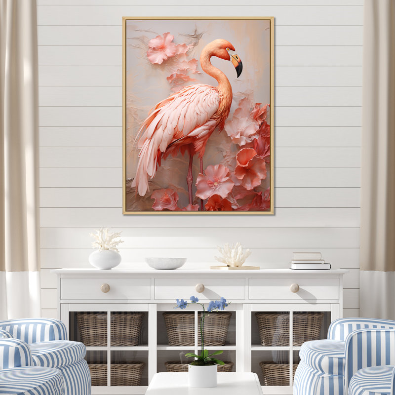 «Pink Flamingo Paradise», reproduction sur toile, Cadre naturel flottant, H 32 po x l 24 po x P 1 po