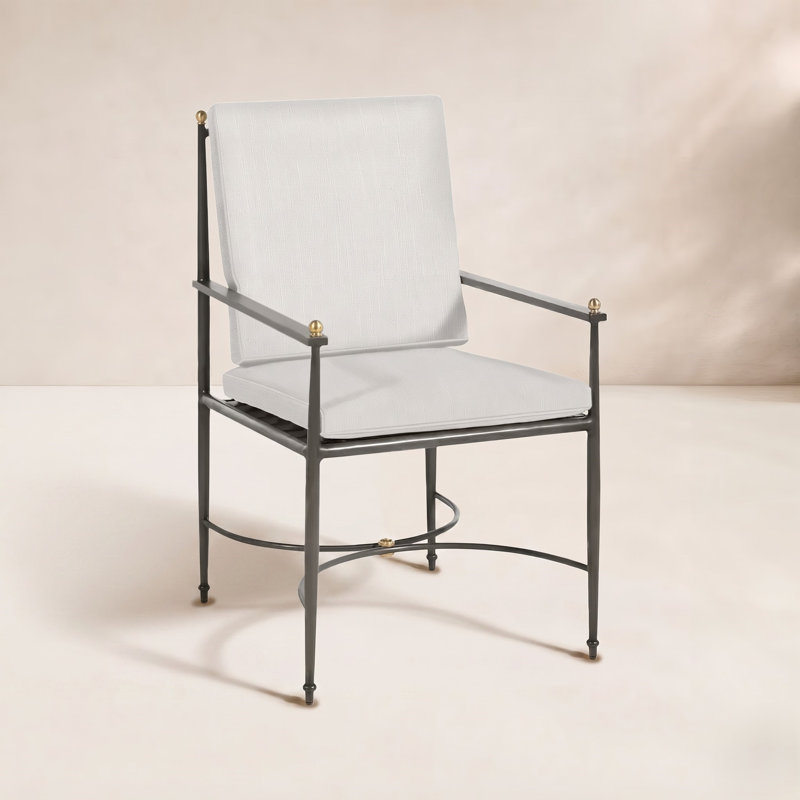 Roma Aluminum Arm Chair, Welt, Linen Snow