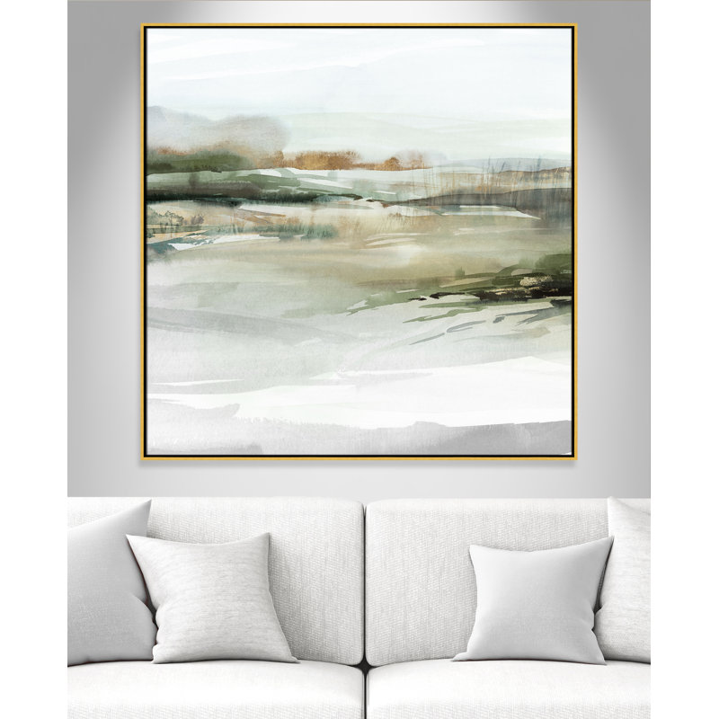 «Prologue II» par Isabelle Z, L 46,5 po x H 46,5 po, Toile avec cadre, Flotteur doré