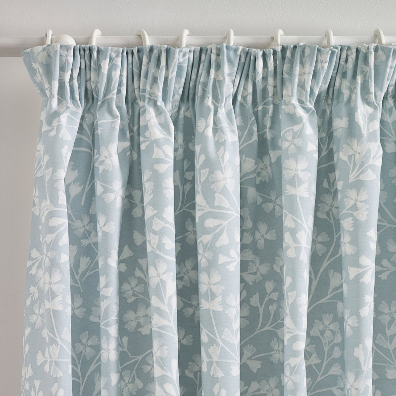 Brooke Floral Lined Pencil Pleat Curtains, 167.64cm Width x 137cm Drop, Blue