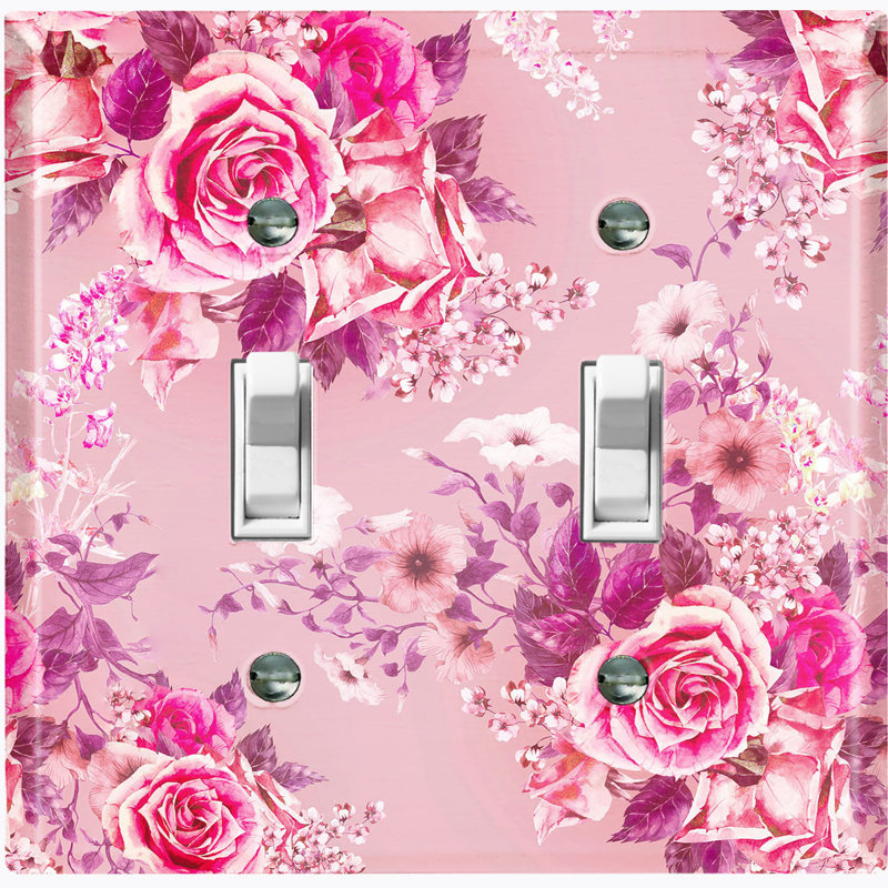 Plaque murale à 2 interrupteurs à bascule avec bouquet de fleurs roses roses