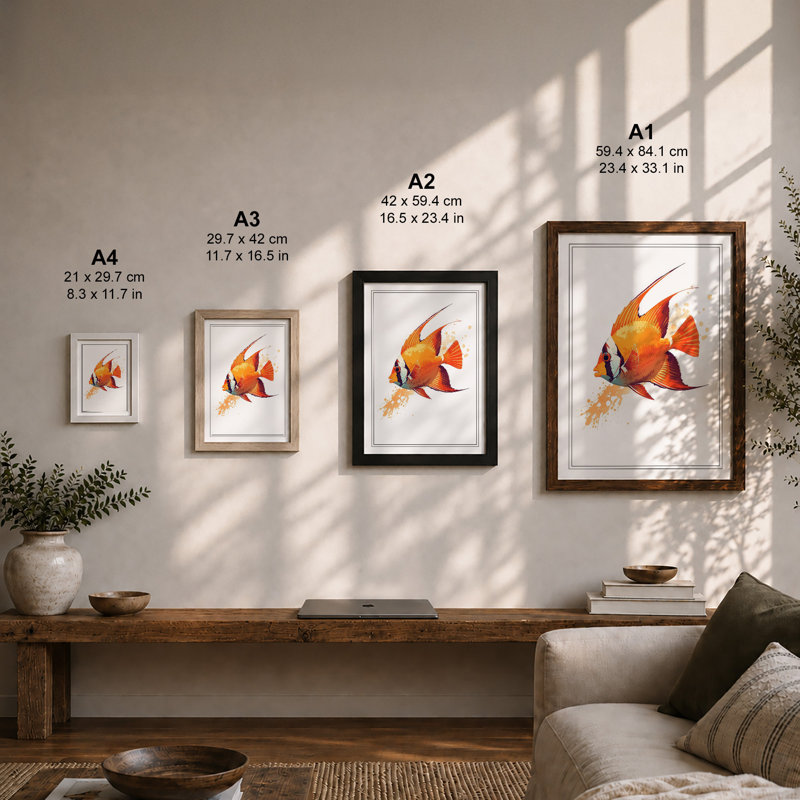 Fish in Motion Tropical - Framed Print, A4 - 29.7 x 21.0 cm, White