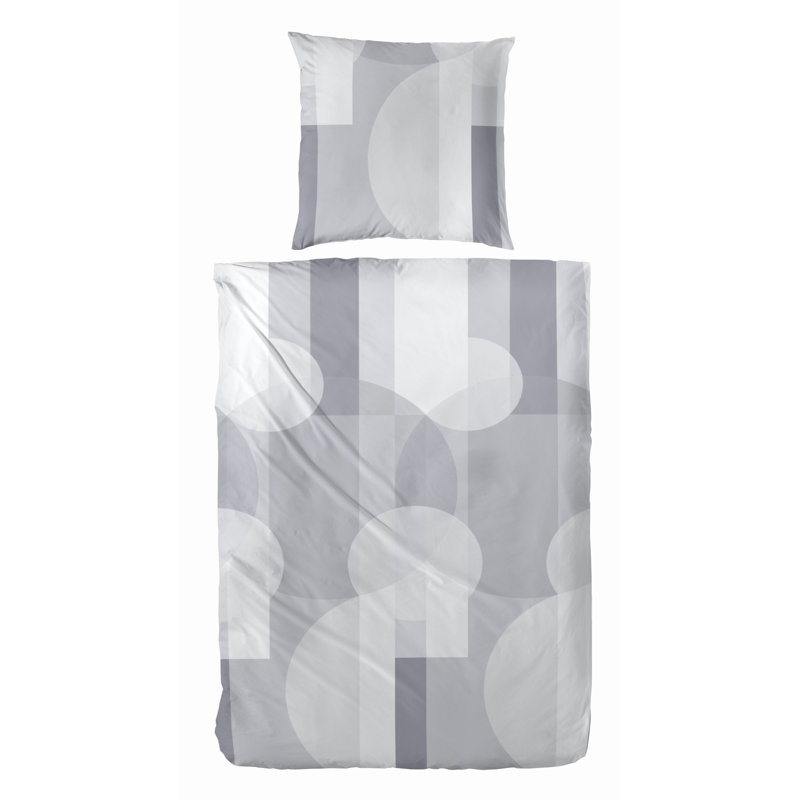 Anoushka Cotton Geometric Duvet Cover Set with Pillow Shams, Grey/Brown, Single Duvet Cover + 1 Standard Pillowcase