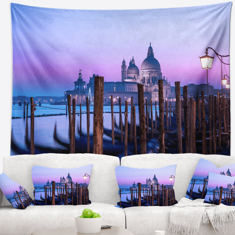 Tapisserie de paysage marin au coucher du soleil à Venise au crépuscule, H 32 po x l 39 po