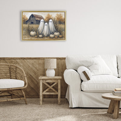 Ghost Trio on Pumpkin Farm Floating Frame, design by Antony Smith