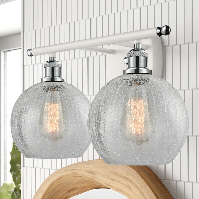 Baptista 2 - Light Dimmable Vanity Light, 60 Watt Vintage Incandescent Bulb, Clear Crackle, White and Polished Chrome